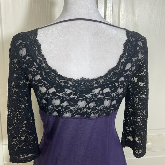 FREE PEOPLE Women’s Purple With Black Lace & Ruffle Boho Top Blouse Size Small - Picture 8 of 10